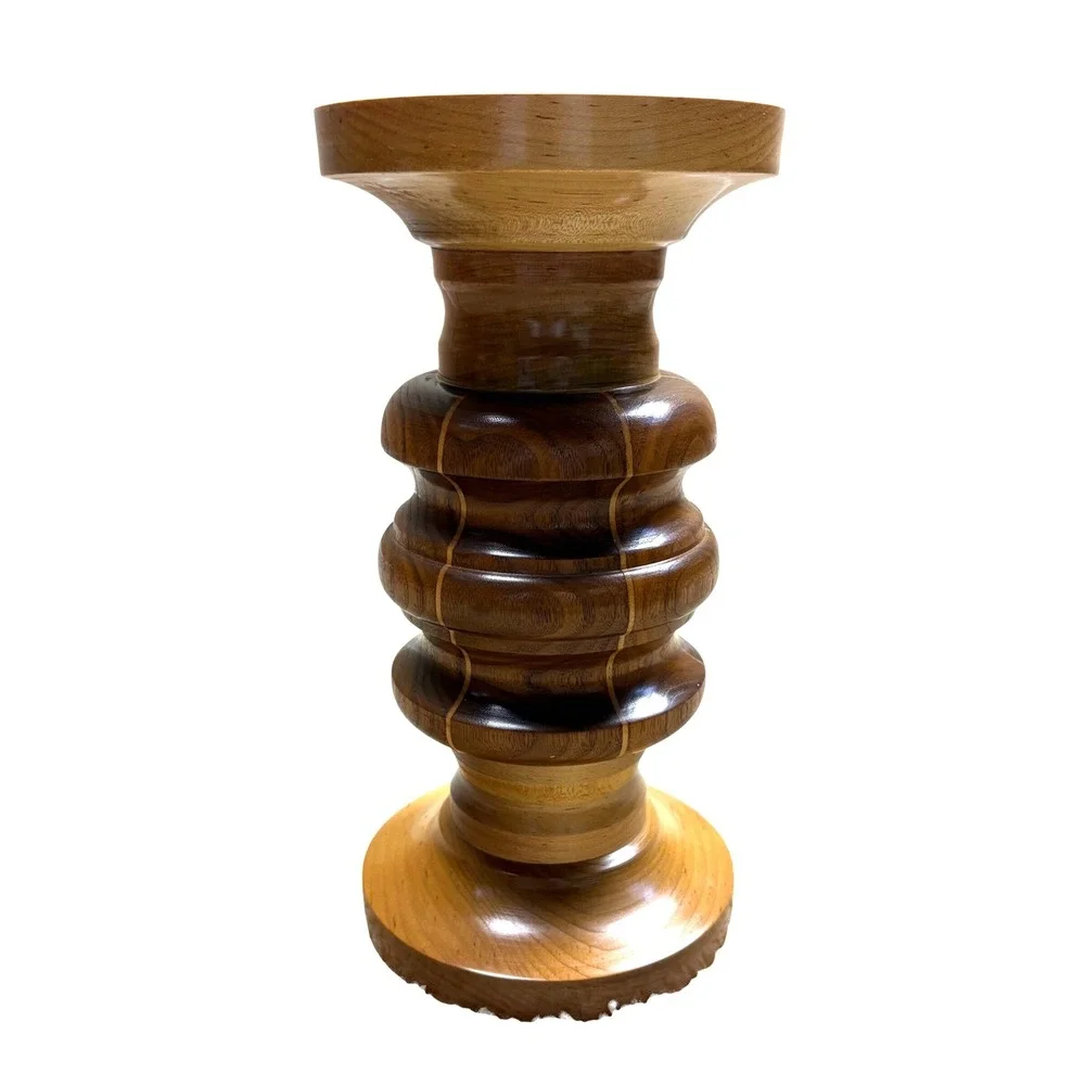 Handmade Maple Walnut Wood Pillar Candle Holder 11.5